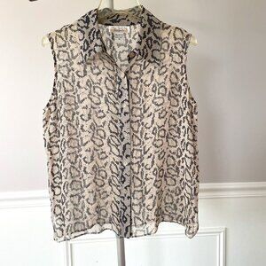 100% Silk Sleeveless Snakeskin Button-up Blouse